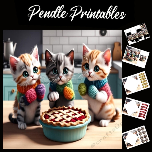 Nursery Rhyme: Three Little Kittens 2 7x7 Card Kit. Matching Box, Gift Bauble,Tag