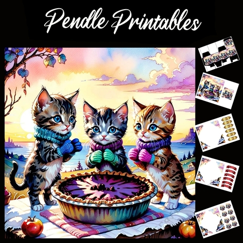 Nursery Rhyme: Three Little Kittens 4 7x7 Card Kit. Matching Box, Gift Bauble,Tag