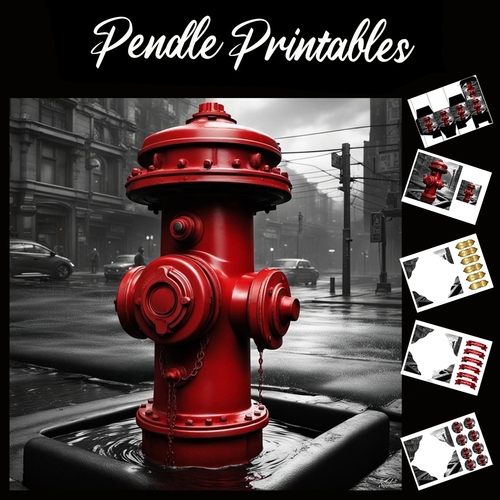 Red Hydrant  7x7 Card Kit. Matching Box, Gift Bauble,Tag