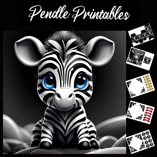 Blue Eyes Zebra 7x7 Card Kit. Matching Box, Gift Bauble,Tag