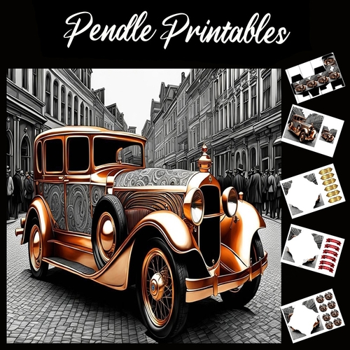 Bronzed Beauty Automobile 7x7 Card Kit. Matching Box, Gift Bauble,Tag
