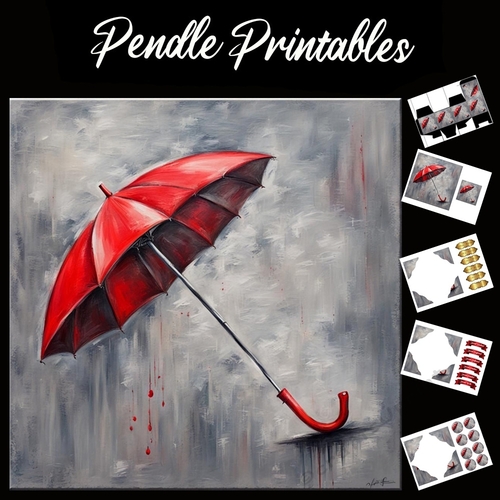 Dripping Red Umberella 7x7 Card Kit. Matching Box, Gift Bauble,Tag