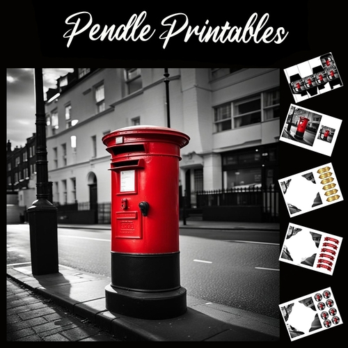 Red Mail Collector 7x7 Card Kit. Matching Box, Gift Bauble,Tag