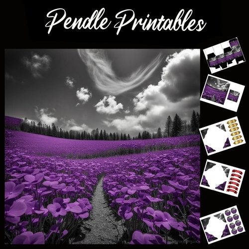 Sea Of Purple Petals 7x7 Card Kit. Matching Box, Gift Bauble,Tag