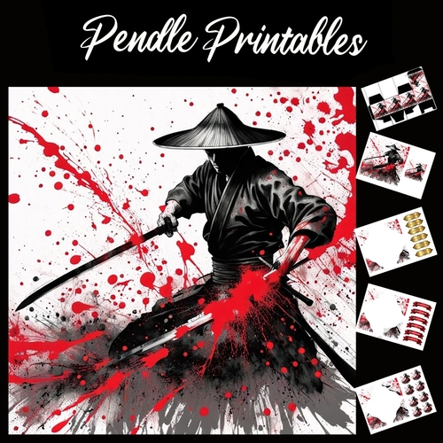 Splatter Art: Japanese Warrior 7x7 Card Kit. Matching Box, Gift Bauble,Tag