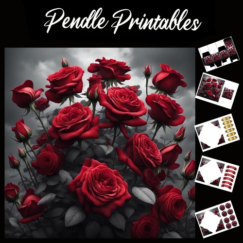 Red Roses 7x7 Card Kit. Matching Box, Gift Bauble,Tag