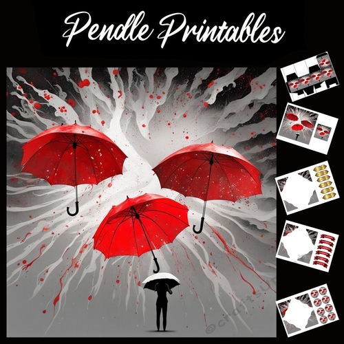 Three Umbrellas 7x7 Card Kit. Matching Box, Gift Bauble,Tag