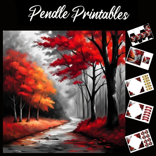 The Autumn Trees 7x7 Card Kit. Matching Box, Gift Bauble,Tag