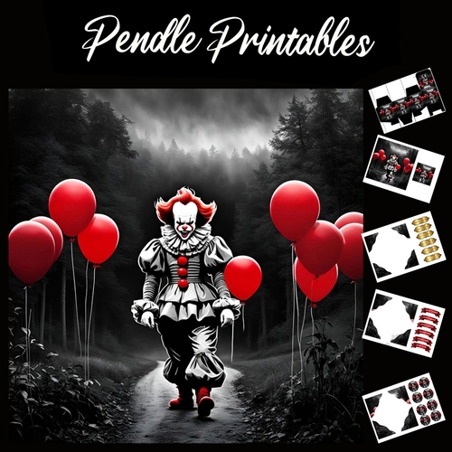 Pennywise Killer Clown 7x7 Card Kit. Matching Box, Gift Bauble,Tag