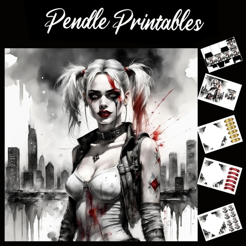 Harley Quinn 7x7 Card Kit. Matching Box, Gift Bauble,Tag