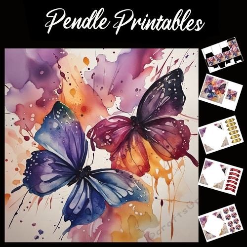 Painted Butterflies 7x7 Card Kit. Matching Box, Gift Bauble,Tag