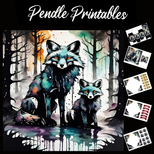 Splatter Art: Two Foxes 7x7 Card Kit. Matching Box, Gift Bauble,Tag