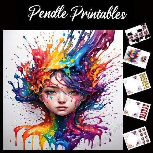 Splatter Art: Girl In Colour 7x7 Card Kit. Matching Box, Gift Bauble,Tag