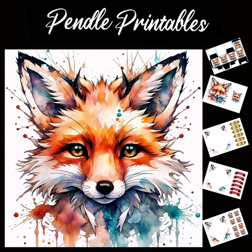 Splatter Art: The Fox 7x7 Card Kit. Matching Box, Gift Bauble,Tag
