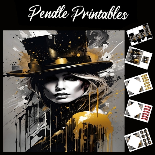 Splatter Art: Golden Lady 7x7 Card Kit. Matching Box, Gift Bauble,Tag