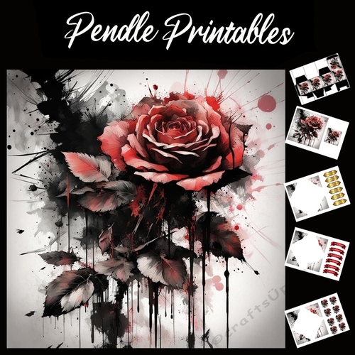 Splatter Art: Single Rose 7x7 Card Kit. Matching Box, Gift Bauble,Tag