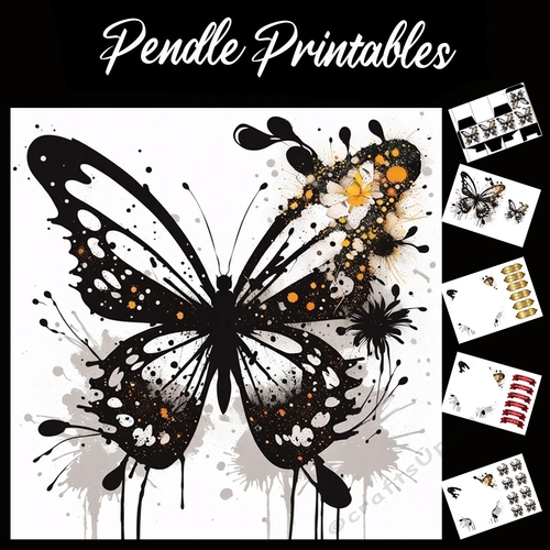 Splatter Art: Ink Blot Butterfly 7x7 Card Kit. Matching Box, Gift Bauble,Tag