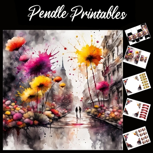 Splatter Art: Floral City 7x7 Card Kit. Matching Box, Gift Bauble,Tag