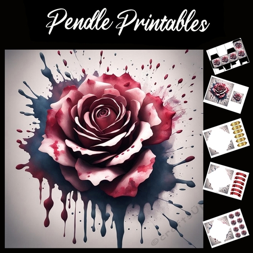 Splatter Art: Water Colour Rose 7x7 Card Kit. Matching Box, Gift Bauble,Tag