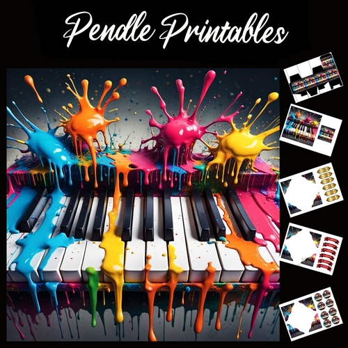 Splatter Art: The Colourful Keyboard 7x7 Card Kit. Matching Box, Gift Bauble,Tag