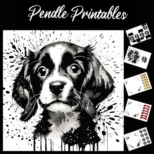Splatter Art: Puppy Portrait 7x7 Card Kit. Matching Box, Gift Bauble,Tag