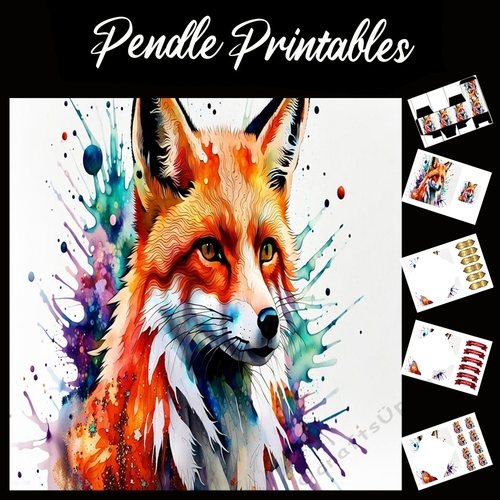 Splatter Art: Foxy One 7x7 Card Kit. Matching Box, Gift Bauble,Tag