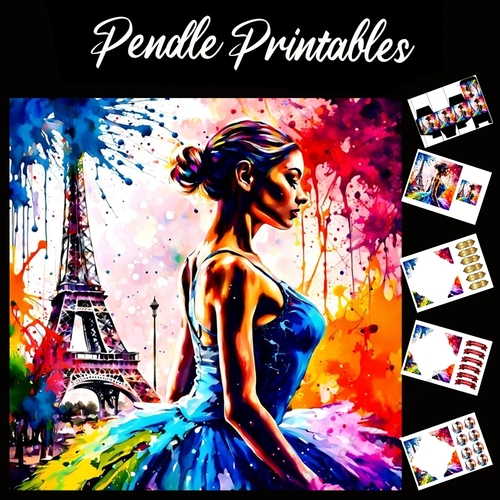 Splatter Art: Eiffel And The Beauty 7x7 Card Kit. Matching Box, Gift Bauble,Tag