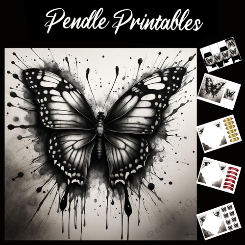 Splatter Art: Black Butterfly 7x7 Card Kit. Matching Box, Gift Bauble,Tag