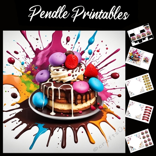 Splatter Art: Splatter Cookie Cake 7x7 Card Kit. Matching Box, Gift Bauble,Tag