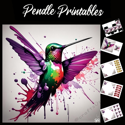 Splatter Art: The Hummingbird 7x7 Card Kit. Matching Box, Gift Bauble,Tag