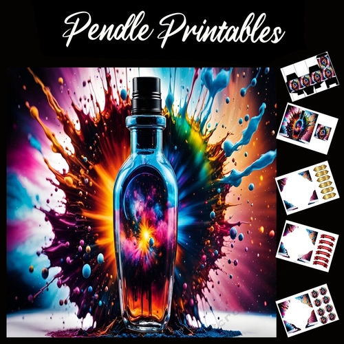Splatter Art: Galaxy In A Bottle 7x7 Card Kit. Matching Box, Gift Bauble,Tag