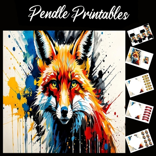 Splatter Art: Rusty The Fox 7x7 Card Kit. Matching Box, Gift Bauble,Tag