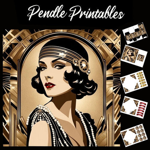 Art Deco Lady (2) 7x7 Card Kit. Matching Box, Gift Bauble,Tag