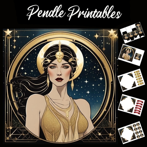 Art Deco Lady (3) 7x7 Card Kit. Matching Box, Gift Bauble,Tag