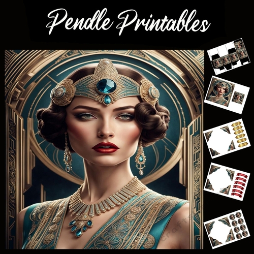 Art Deco Lady (5) 7x7 Card Kit. Matching Box, Gift Bauble,Tag