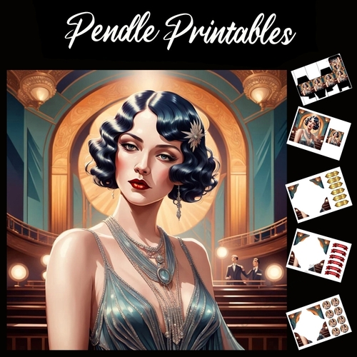Art Deco Lady (8) 7x7 Card Kit. Matching Box, Gift Bauble,Tag