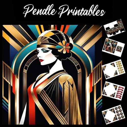 Art Deco Lady (9) 7x7 Card Kit. Matching Box, Gift Bauble,Tag