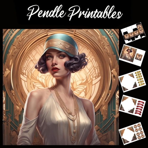 Art Deco Lady (10) 7x7 Card Kit. Matching Box, Gift Bauble,Tag