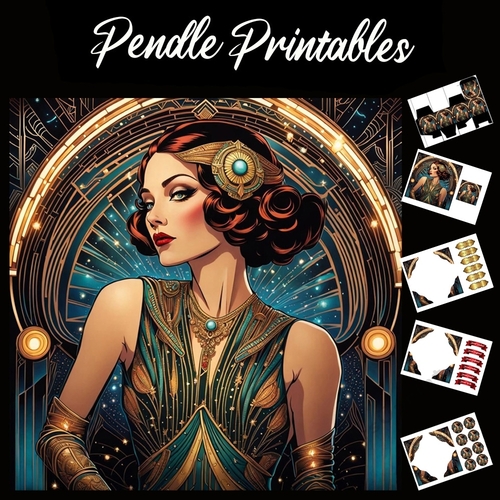 Art Deco Lady (11) 7x7 Card Kit. Matching Box, Gift Bauble,Tag
