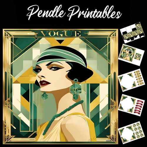Art Deco Vogue Lady 7x7 Card Kit. Matching Box, Gift Bauble,Tag
