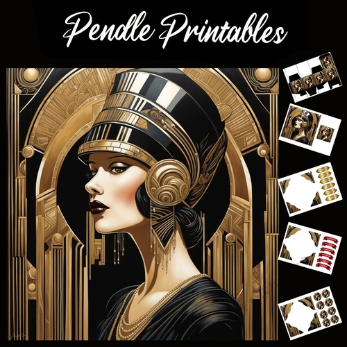 Art Deco Lady (14) 7x7 Card Kit. Matching Box, Gift Bauble,Tag