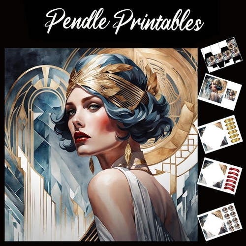 Art Deco Lady (15) 7x7 Card Kit. Matching Box, Gift Bauble,Tag