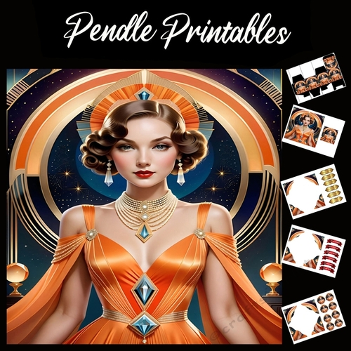 Art Deco Lady (17) 7x7 Card Kit. Matching Box, Gift Bauble,Tag