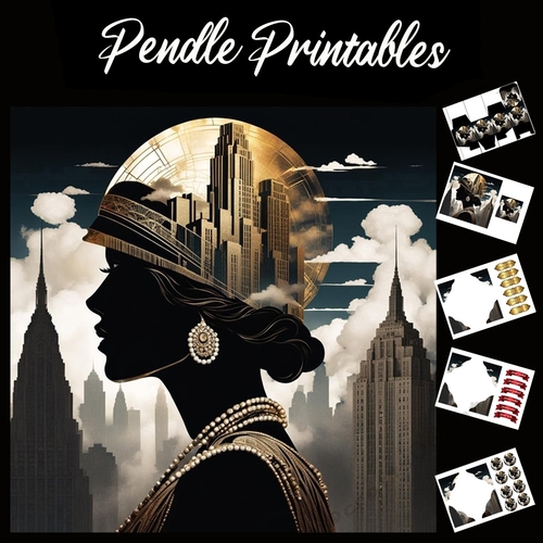 Art Deco Lady (18) 7x7 Card Kit. Matching Box, Gift Bauble,Tag