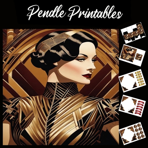 Art Deco Lady (19) 7x7 Card Kit. Matching Box, Gift Bauble,Tag