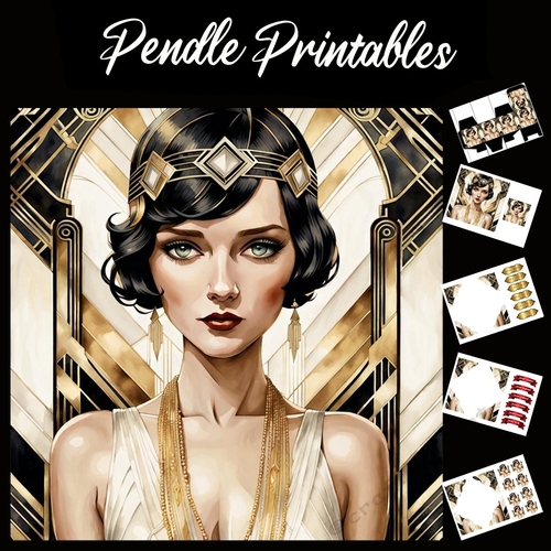 Art Deco Lady (20) 7x7 Card Kit. Matching Box, Gift Bauble,Tag