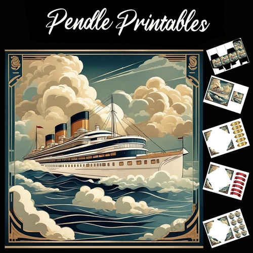 Art Deco Ship Liner 7x7 Card Kit. Matching Box, Gift Bauble,Tag