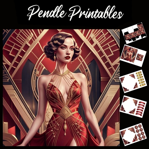 Art Deco Lady (24) 7x7 Card Kit. Matching Box, Gift Bauble,Tag