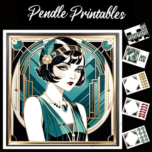 Art Deco Lady (25) 7x7 Card Kit. Matching Box, Gift Bauble,Tag