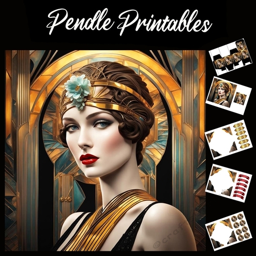 Art Deco Lady (26) 7x7 Card Kit. Matching Box, Gift Bauble,Tag